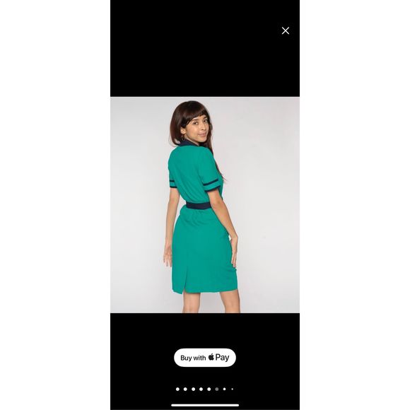 Vintage Green mini Pencil Dress 80s Button Up Sheath - Picture 8 of 8